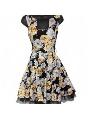 Hearts and Roses London Pinup Dress Tulle Hem Size 6 US UK10 Floral MISSING BELT